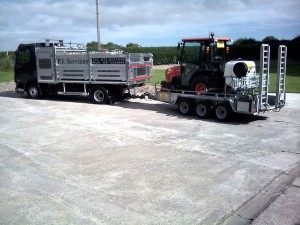 Weed control tractor on trailer  - as used by PJ Cleaning Services, Sligo, Ireland