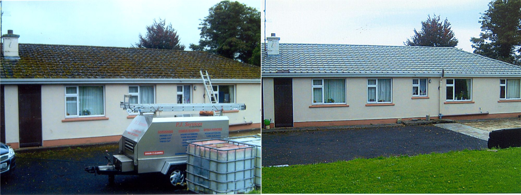 Power Washing - Before and after moss removal from roof, Cleaned and cleared roof & drainage by P J Cleaning Services, Sligo Power Washing - Before and after moss removal from roof, Cleaned and cleared roof & drainage by P J Cleaning Services, Sligo